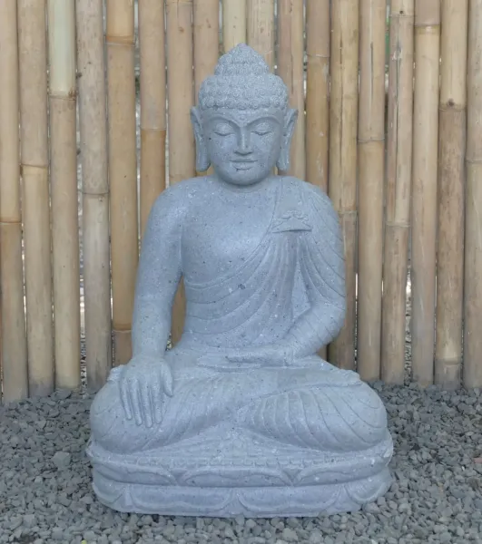 Sitzender Buddha aus Flussstein in Bhumisparsha - Geste des Berührens der Erde. 63cm Höhe. 